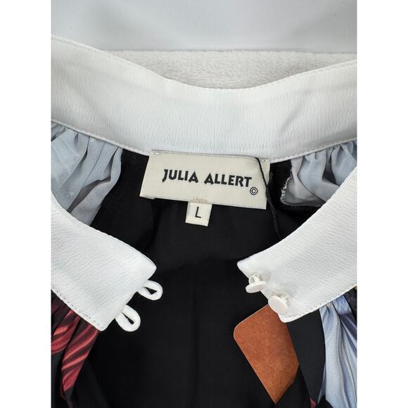 Julia Allert Black Maxi Long Dress Red Blue Fish White Collar Large NWT - Picture 6 of 13